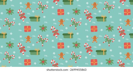 Christmas cute seamless pattern. Xmas coquette retro. Vintage elegant trendy background. Perfect for fabric, wallpaper, decor, wrapping