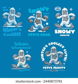 Christmas Cute Snomwan Winter Retro Mascot Character Cartoon Illustration Set	
