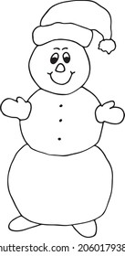 Christmas cute snowman. Festive winter concept. Doodle style. Vector illustration on an isolated background. A symbol of winter, Christmas, New Year.