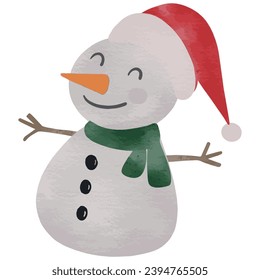 Christmas cute snowman with green scarf watercolor,vector illustration.