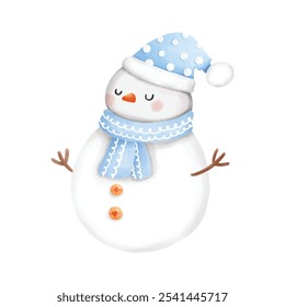 Christmas cute snowman isolated on white background. Vector illustration.