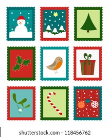 Christmas cute stamps collection - funny vector illustration