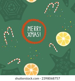 Christmas Cute Style Background with Traditional Elements and Greeting Text for Paper Package or Textile Print.