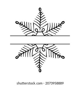 Christmas Cute Vector Hand drawn split vintage scandinavian snowflake. Xmas decorative design element in retro style, isolated winter illustration.