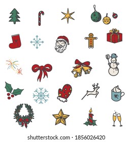 Christmas, Cute Vector Icon Collection.