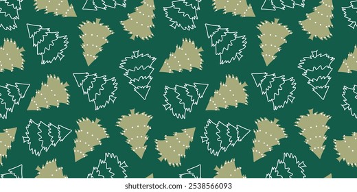 Christmas cute winter vector seamless pattern with Christmas trees with decorations. Happy New Year background. For print, menu, wrapping paper, wallpaper, packaging, banner, poster, header