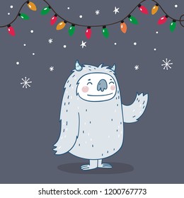 Christmas cute yeti character. Winter Cartoon Yeti Vector Print