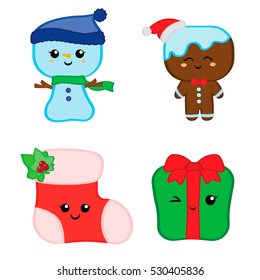 Christmas cuties things snowman, gingerbread man, sock, gift