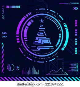 Christmas cyber element shape in cyberpunk background. Abstract vector illustration.
