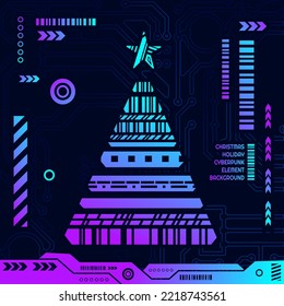 Christmas cyber element shape in cyberpunk background. Abstract vector illustration.