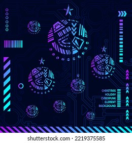 Christmas cyber element shape in cyberpunk background. Abstract vector illustration.