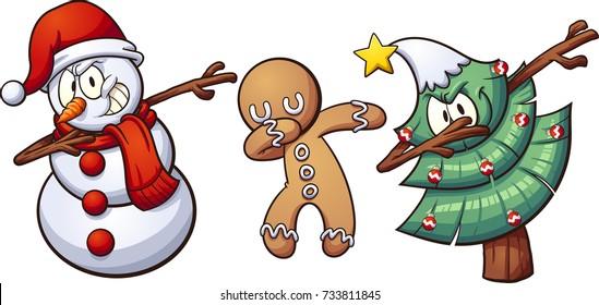 Christmas Dabbing Characters. Vector Clip Art Illustration With Simple Gradients. Each On A Separate Layer. 