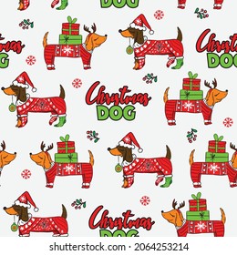 Christmas dachshund pattern. Bright seamless new year pattern. For textiles, baby clothes and prints
