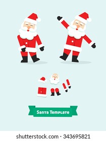 Christmas dancing Santa Claus paper style vector illustration symbol, happy new year design, icon isolated on white background, funny dance, label, flat, xmas hat, beard, boots, face. Holiday event.