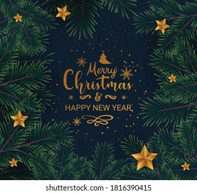 Christmas dark background with christmas gifts. Vector illustration. Winter background. For design flyer, banner, poster, invitation.