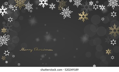 Christmas dark background with golden - white snowflakes and Merry Christmas text - dark version