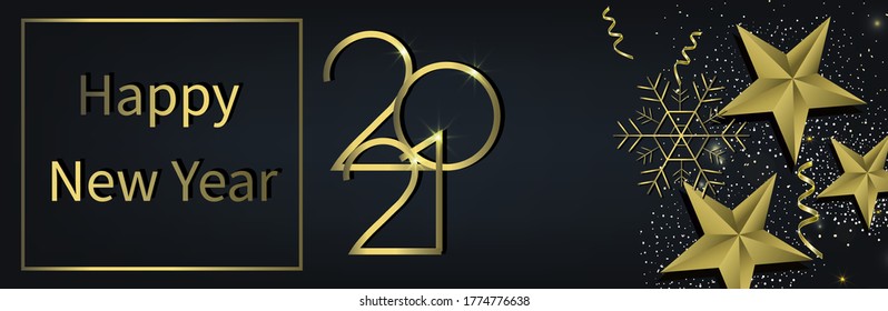 
Christmas dark  banner.  Merry gold  numbers with shine on a dark background. Modern vector illustration. year of the white bull