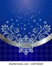 Christmas dark blue background with snowflake ornament.