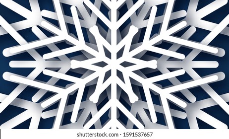 Christmas dark blue background with white paper glitter snowflakes. New year snowflakes holiday decoration. Vector illustration