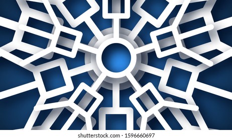 Christmas dark blue background with white paper glitter snowflakes. New year snowflakes holiday decoration. Vector illustration