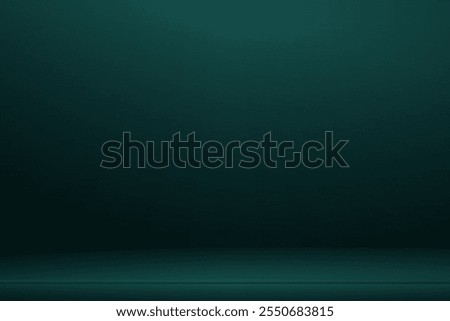 Christmas dark green color gradient background vector design with floor space for product placement, studio backdrop style  