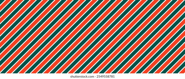 Christmas Dark Green, Red and White Candy Cane Stripes Seamless Vector Pattern.  Winter Holiday Background. Repeating Pattern Tile Swatches Included in Vector File.