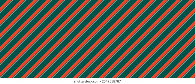 Christmas Dark Green, Red and White Candy Cane Stripes Seamless Vector Pattern.  Winter Holiday Background. Repeating Pattern Tile Swatches Included in Vector File.