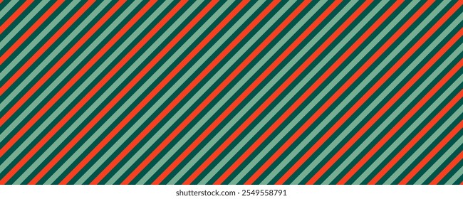 Christmas Dark Green, Sage Green and Red Candy Cane Stripes Seamless Vector Pattern.  Winter Holiday Background. Repeating Pattern Tile Swatches Included in Vector File.