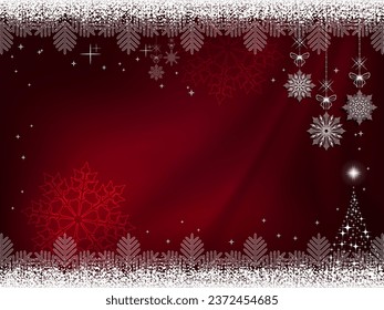 Christmas dark red background with gorgeous snowflakes on the pendants.