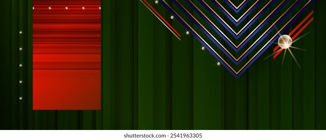 Christmas Dark red and green gold Festive Geometry Line Glow Glitter abstract background luxury golden line template premium vector