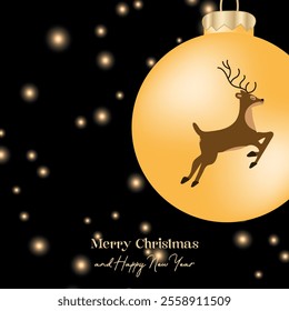 Christmas dark shine sparkles background with 3d gold ball and dear	