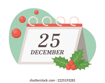 Christmas day 2D vector isolated illustration. Holiday flat object on cartoon background. December day colourful editable scene for mobile, website, presentation. Zen Antique Regular font used