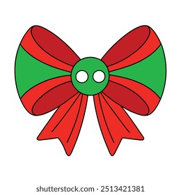 Christmas Day Bow Icon: Vector, Line Art, Silhouette, and Color Illustration