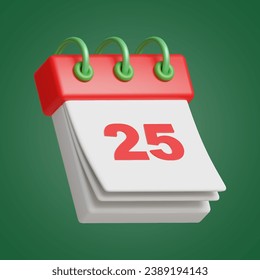 christmas day calendar 3D vector icon set, on a green background