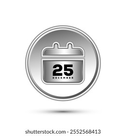 Christmas day calendar icon design in silver color style