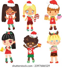 Christmas day celebration cartoon for school set cute