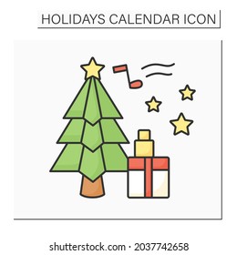Christmas day color icon.Christian holiday celebrating Jesus Christ birth.People sing carols, get gifts, spend time with family.Holidays calendar concept. Isolated vector illustration