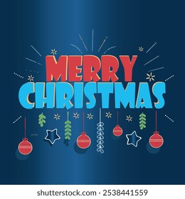 Christmas day color line hang element banner. This illustration is drawing Christmas elements hang in blue and white colors background in banner size.