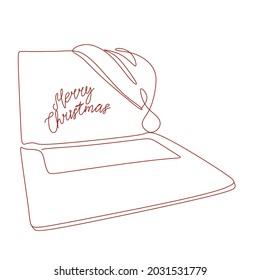 Christmas day with computer labtop  line art 