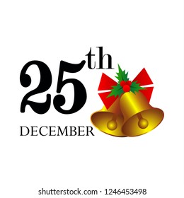Christmas Day concept, 25th December and bells, Merry Christmas and Happy new year sign and symbol, vector illustration