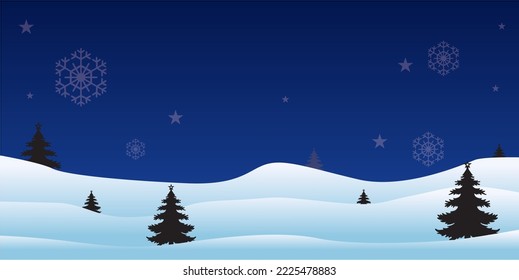 Christmas Day. Dark blue background with fir tree silhouettes, and areas of free space that are suitable to be placed in content with this theme.