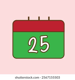 Christmas day date calendar vector illustration, this design highlights December 25th