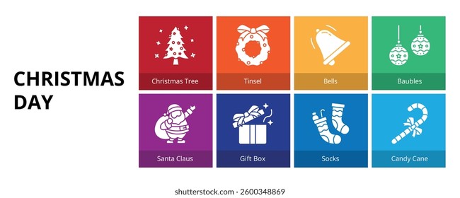 Christmas Day Glyph Solid Banner Web Icon Set Vector Illustration