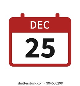 Christmas day holiday on December 25 / 25th calendar flat vector icon for apps and websites
