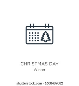 Christmas day icon. Thin linear christmas day outline icon isolated on white background from winter collection. Line vector sign, symbol for web and mobile