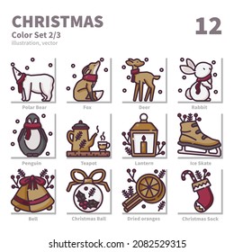 Christmas Day icons set, Color, vector and illustration set 