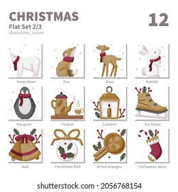 Christmas Day icons set, Flat, vector and illustration set 2