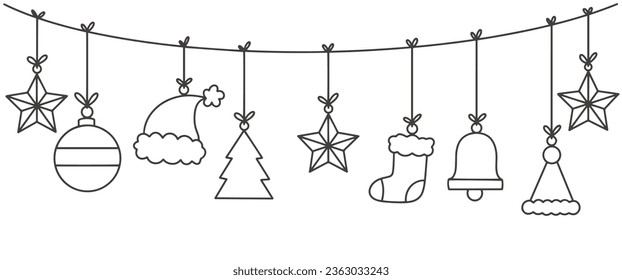 Christmas day line art vector illustration, christmas element design, christmas background