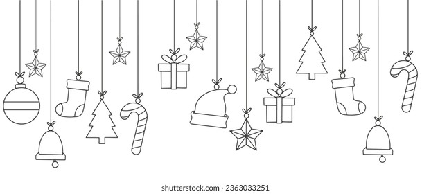 Christmas day line art vector illustration, christmas element design, christmas background