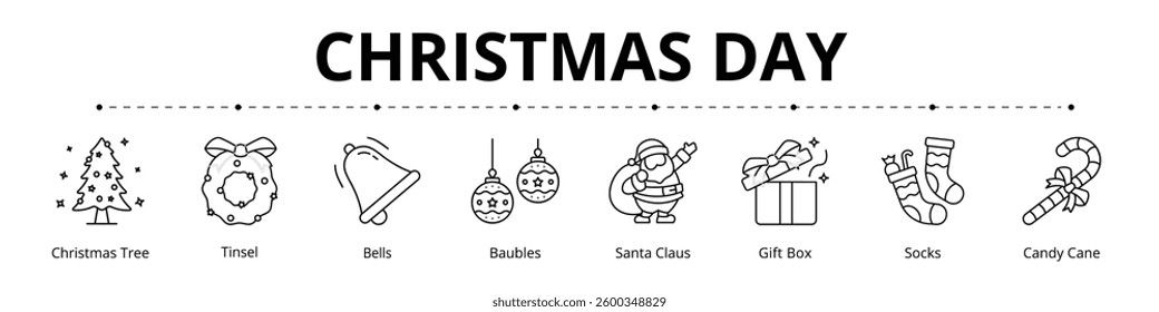Christmas Day Line Banner Web Icon Set Vector Illustration